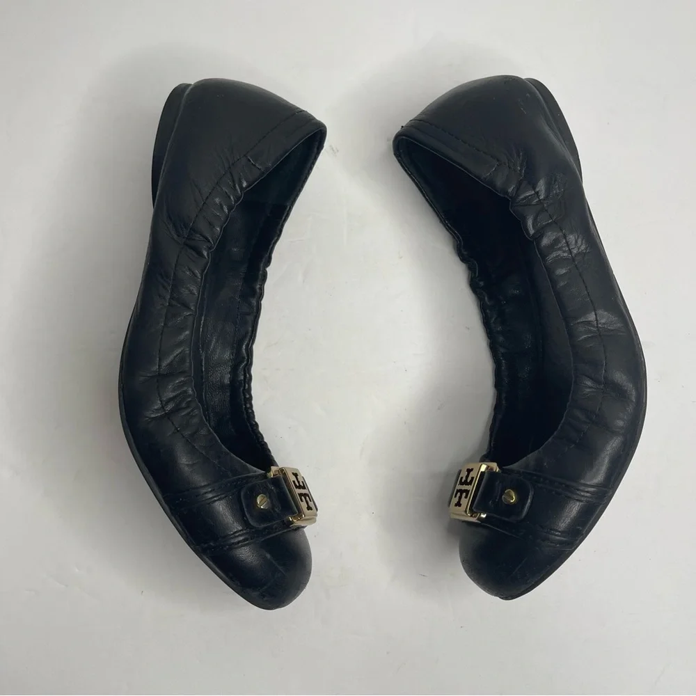 Tory Burch Black Ambrose Mestico Finni Leather Ballet Flat Size 5.5 Classic